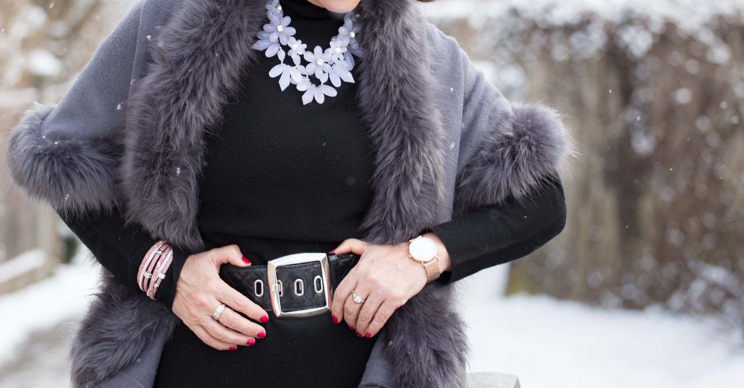 Fake Fur Cape it Strickkleid