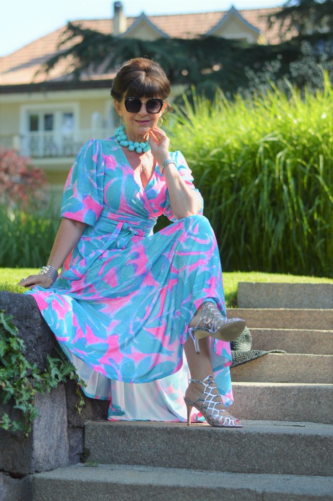 Maxikleid in pink blau Meran