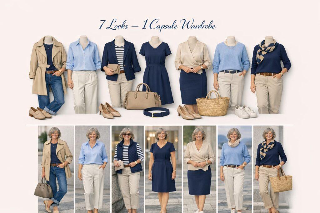Capsule Wardrobe für Frauen 50plus mit 7 kombinierbaren Looks - Beispiel aus der Imageberatung 2.0 von Martina Berg