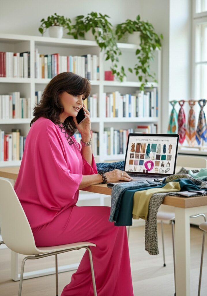Martina Berg telefoniert mit Kundin - Styling Konzept mit persönlichen Betreuung