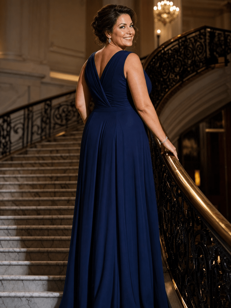 Figurschmeichelnder Schnitt für ein Abendkleid in Größe 46