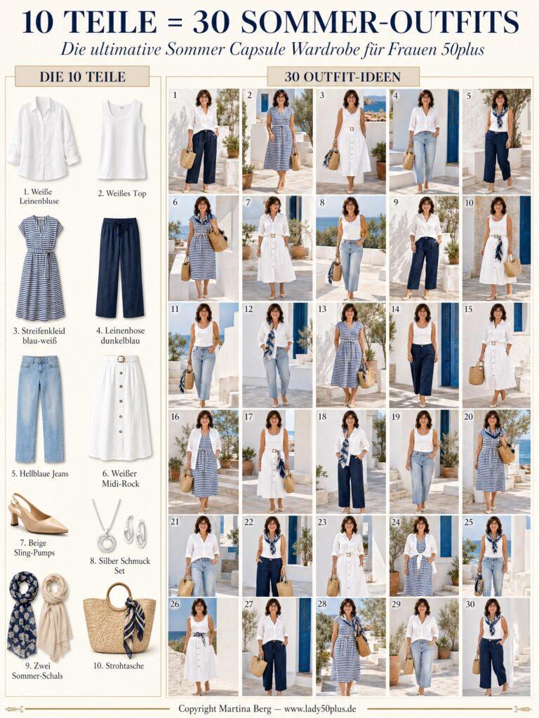 Sommer Capsule Wardrobe mit 10 Teilen 30 Outfits